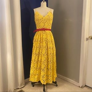 Yellow lace midi dress